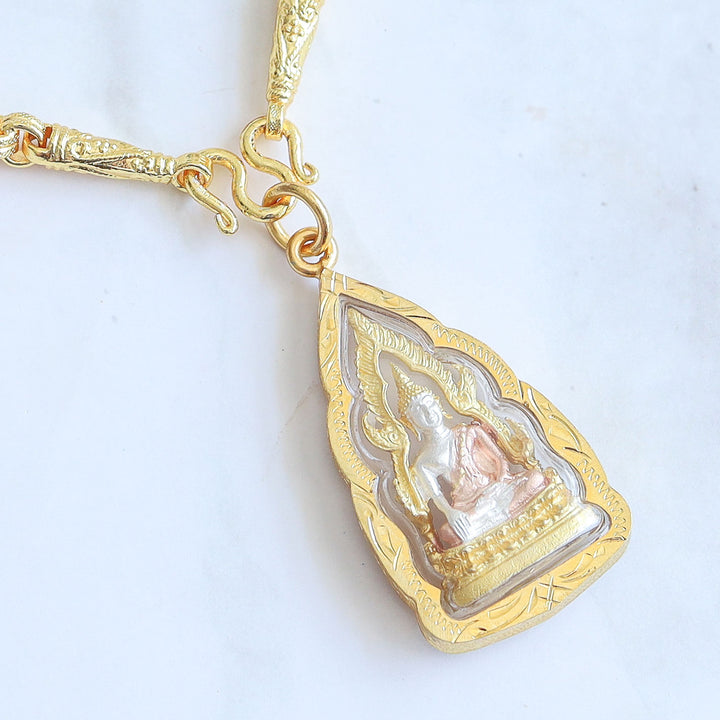 Thai Gold Amulet Necklace - Big Phra Buddha Chinnarat