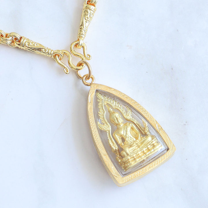 Thai Gold Amulet Necklace - Phra Buddha Chinnarat Thong Yai